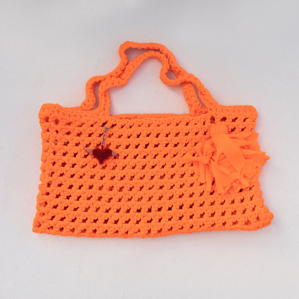 Luna Crochet Shoulder Bag in Neon Orange