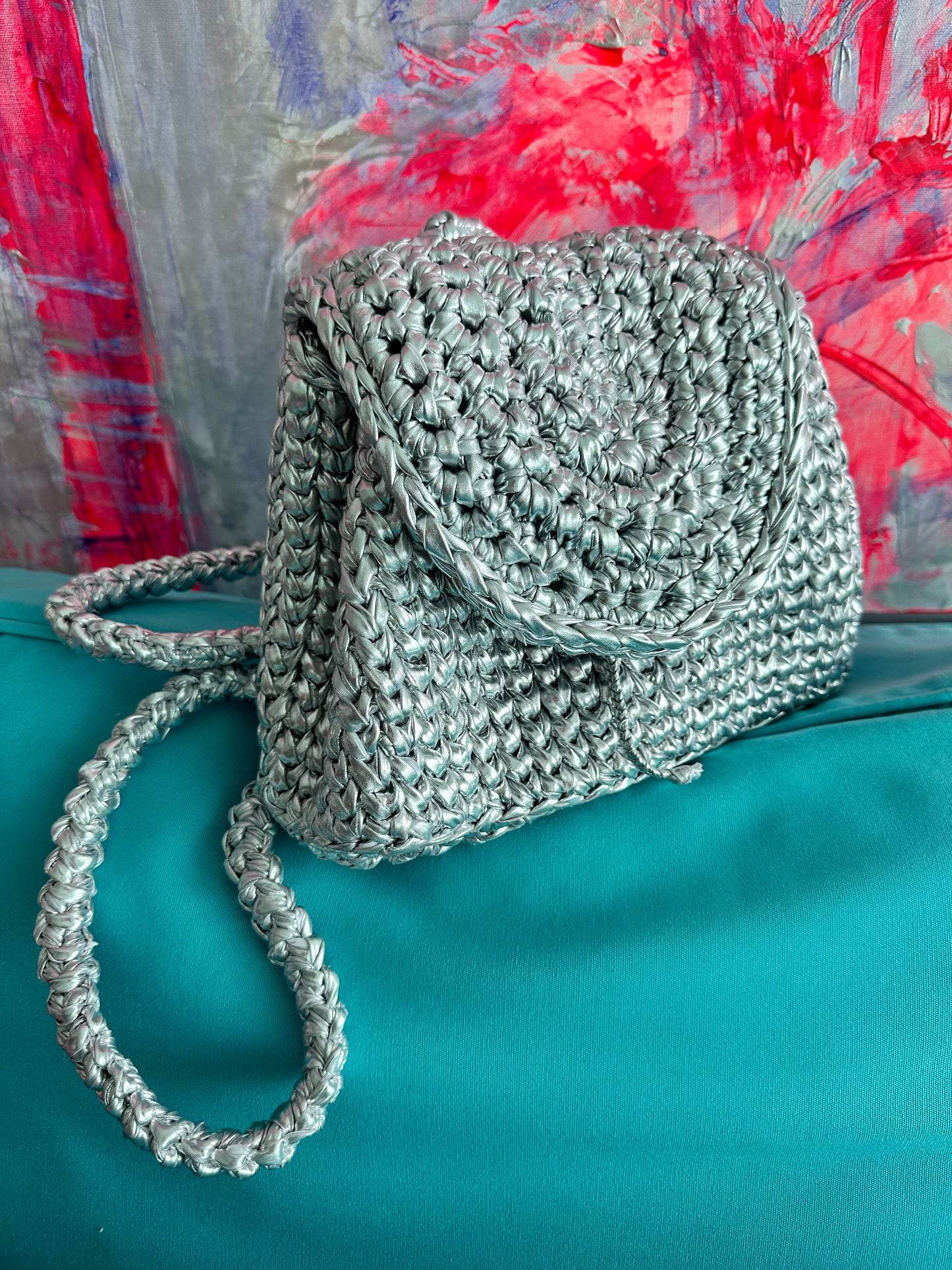
                  
                    Metallic gold crochet backpack
                  
                