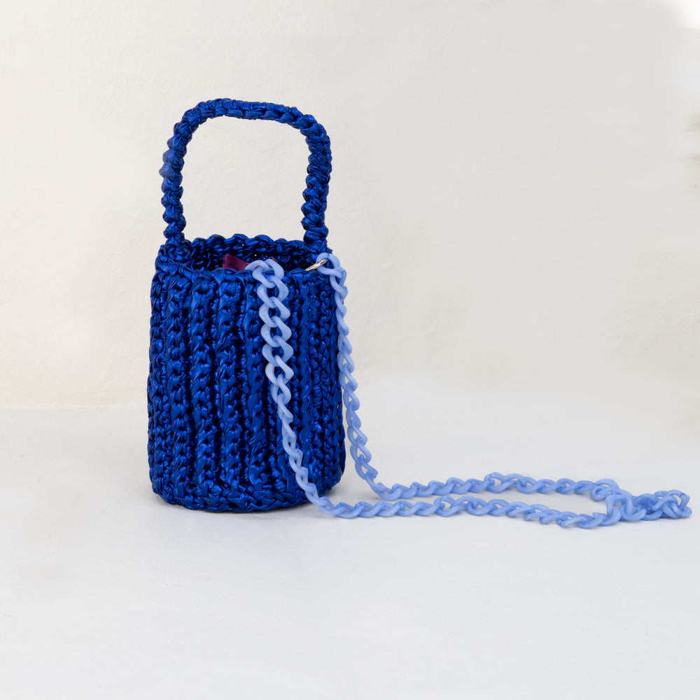 Roundy Mini Bucket Bag in Metallic Blue
