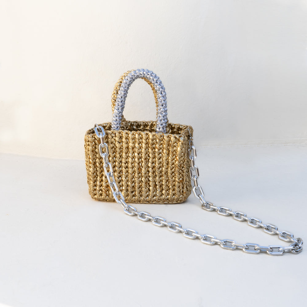 Rajas Small Tote Bag in Metallic Gold + Silver