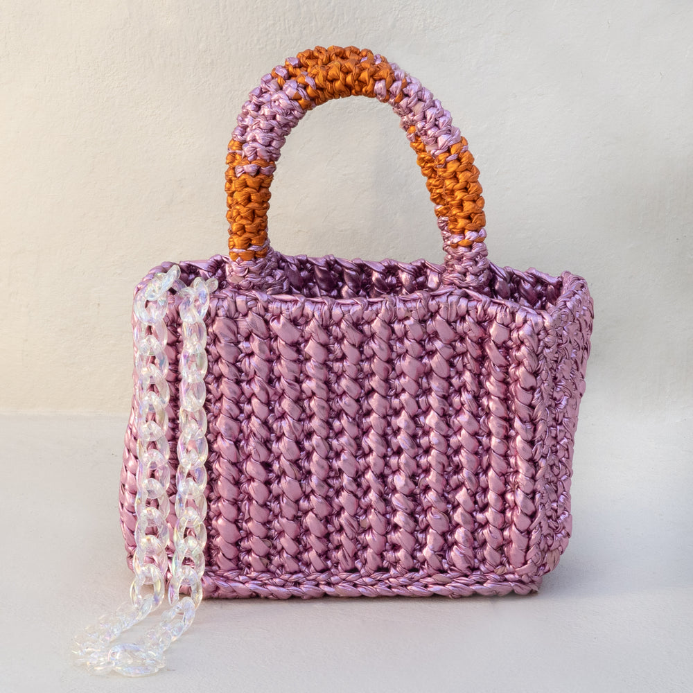 
                  
                    Rajas Small Tote Bag in Metallic Pink + Orange
                  
                